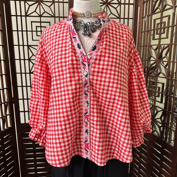 NWT Printfresh Gingham Rosalita Blouse Picnic Red Sz SM - Picture 1 of 8